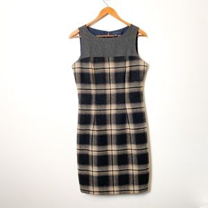 Tommy Hilfiger Wool Plaid Tartan Shift Tan Grey preppy dress